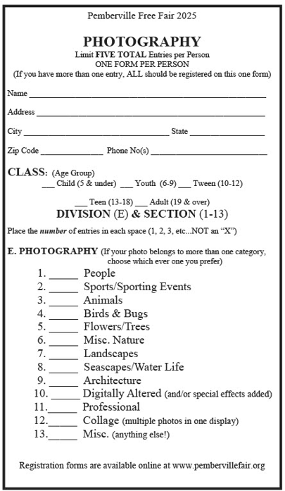 Photography Registration Form